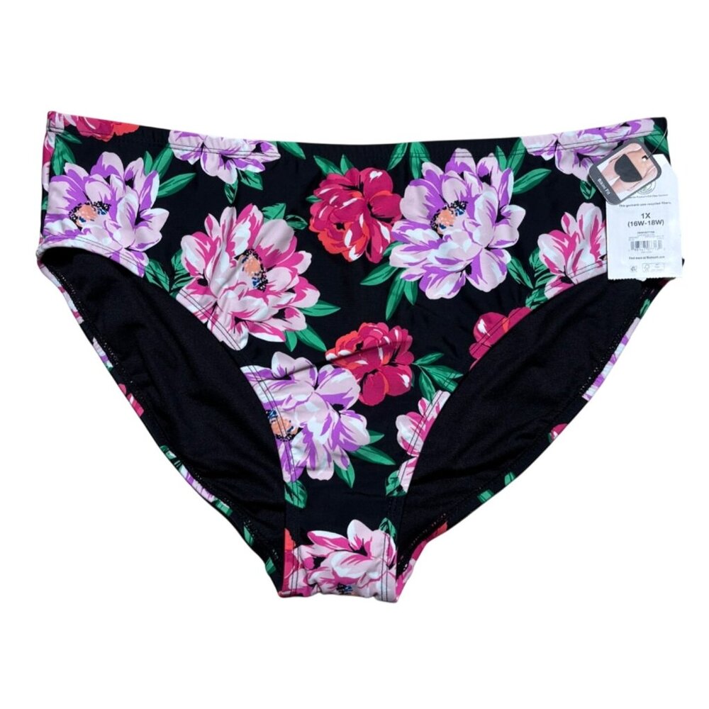Time And Tru Womens Bikini Fit Swim Bottom 1X (16W-18W) Garden Bloom Floral Prin